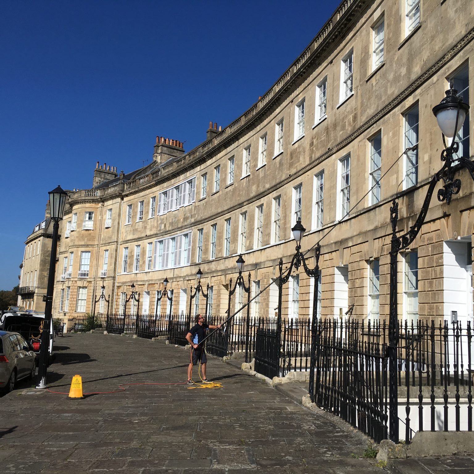WIndow cleaning in Bath, Lansdown crescent using water fed pole system